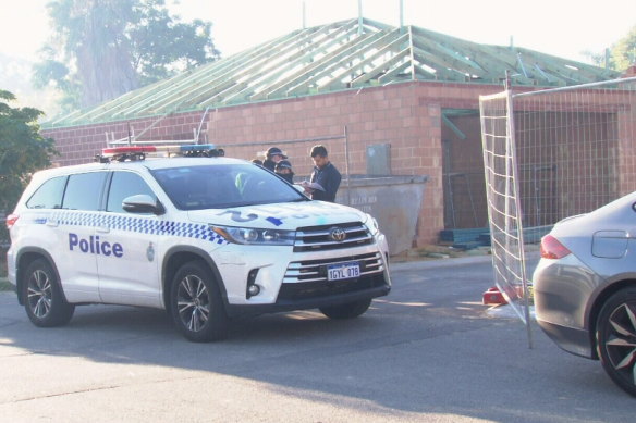 Police at the building site on Tuesday.