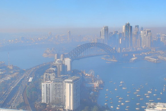 Bushfire smoke hangs over Sydney.