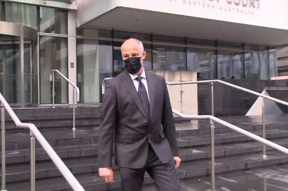 Adrian Trevor Moore leaves court during his trial in 2022.