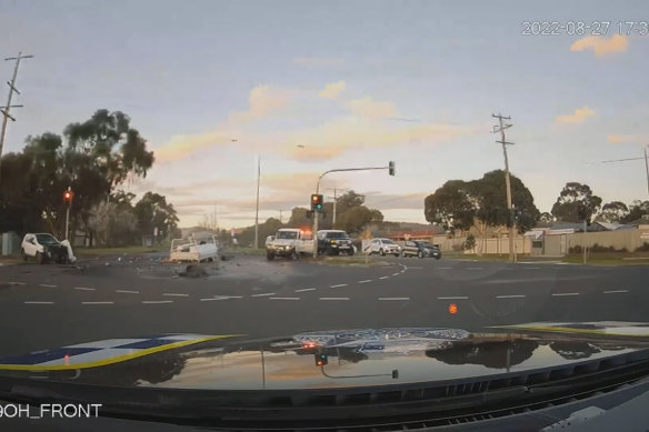 Police dashcam footage of the crash.