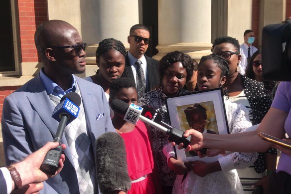Gareth Tetteh’s father, Bosco, speaks to media outside the WA Supreme Court on Tuesday. 