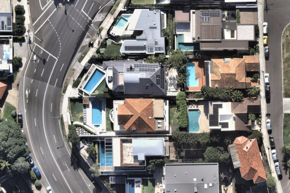 A bird’s eye view of Vaucluse reveals the lack of tree canopy on some blocks of land.