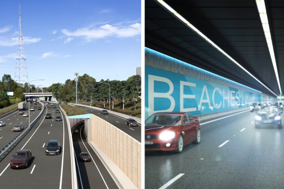 An artist’s impression of the multibillion-dollar Beaches Link motorway, which is likely to be put on ice amid soaring construction costs.