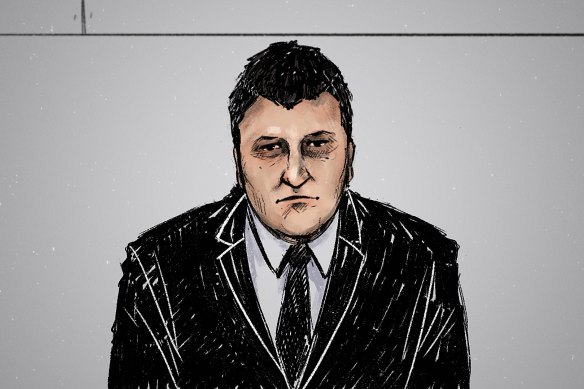 A court sketch of Sam Fisher facing Melbourne Magistrates’ Court on Monday.