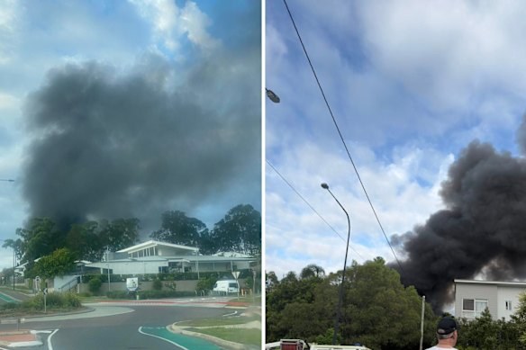 Smoke billows from the Mango Hill fire, which has prompted an emergency declaration.