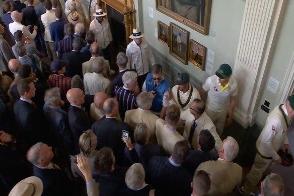 Usman Khawaja confronts an MCC member at Lord’s.