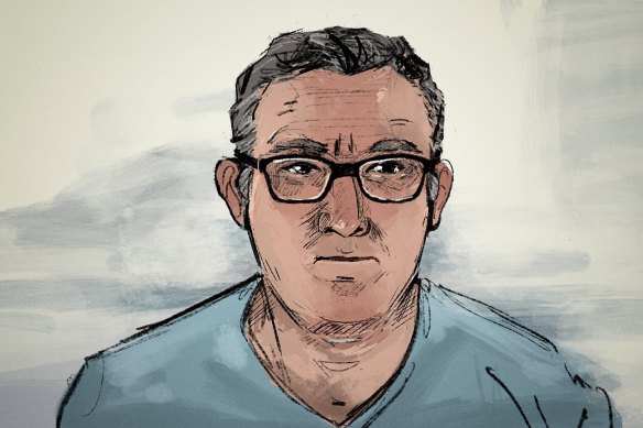 A court sketch of accused murderer Greg Lynn.