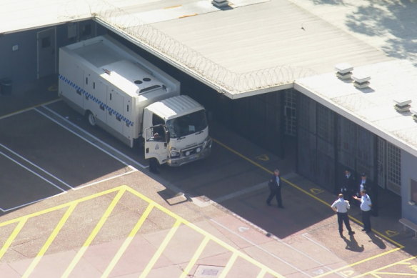A prisoner transport truck which will move Chris Dawson to Silverwater jail on Wednesday.