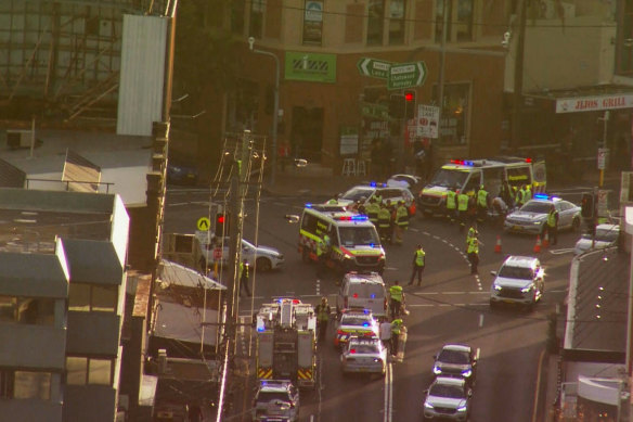 Emergency services at the scene of the accident in Crows Nest.