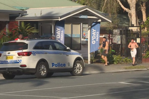 Police were helping guests at Discovery Park Byron Bay on Friday night.