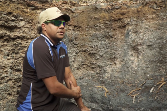 Anindilyakwa Advancement Aboriginal Corporation chairman Bradley Bara in a manganese deposit on Groote Eylandt