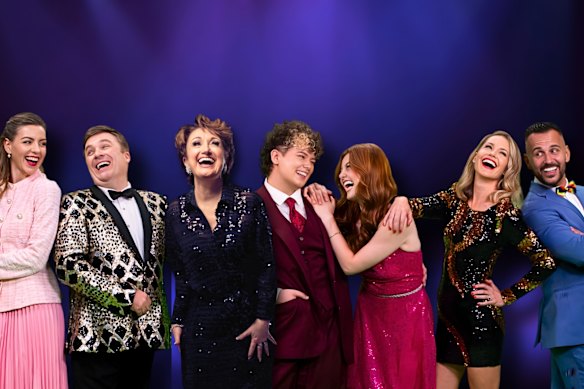 The cast of The Prom, coming to Leichhardt’s Teatro, includes Rockdale girl turned Broadway and West End star Caroline O’Connor (third from left).