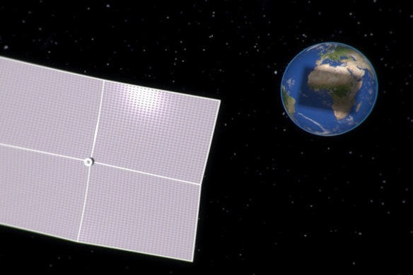 An undated image provided by the Technion-Israel Institute of Technology and the Asher Institute for Space Research shows a rendering of a giant sail that scientists want to send into space to block solar radiation. 