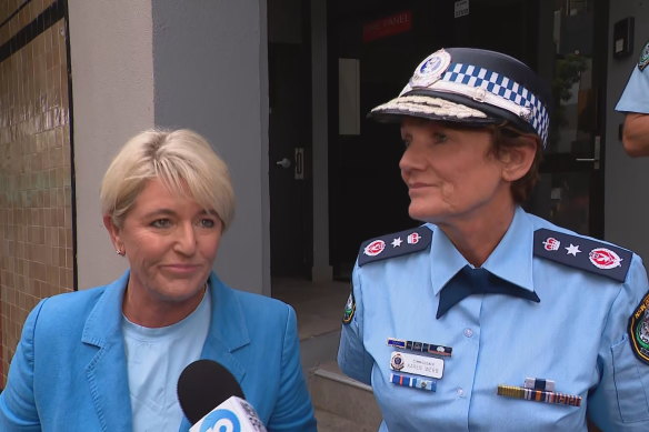 NSW Police Minister Yasmin Catley (L) and Police Commissioner Karen Webb met Mardi Gras organisers to discuss police participation.