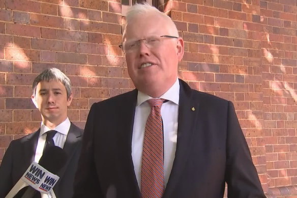 Gareth Ward with his lawyer Robert Foster outside Nowra District Court today.