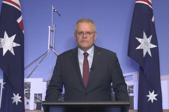 Prime Minister Scott Morrison speaking after Monday night’s national cabinet meeting.