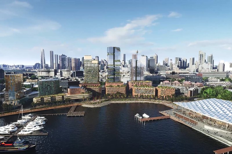 A render of new residential towers that will sit on top of the old Sydney Fish Market site.