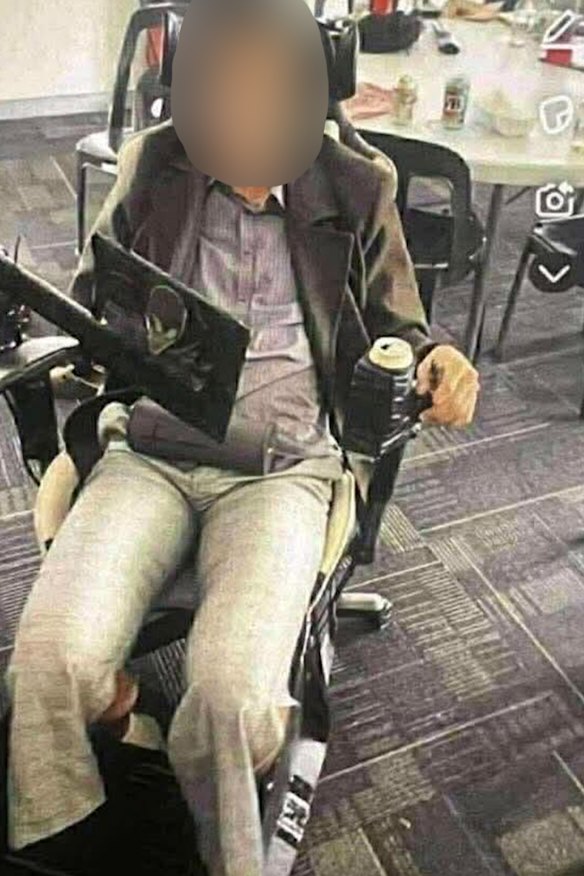 Osborne Park Football Club player dressed as Stephen Hawking.