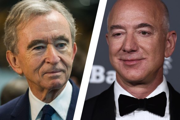 LVMH’s Bernard Arnault (left) and Amazon CEO Jeff Bezos are vying for second place on the global rich list.
