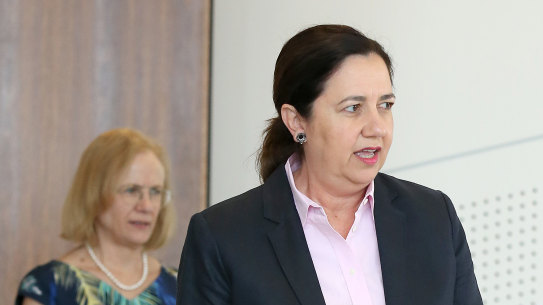 Queensland Premier Annastacia Palaszczuk (right) and Chief Health Officer Jeannette Young.