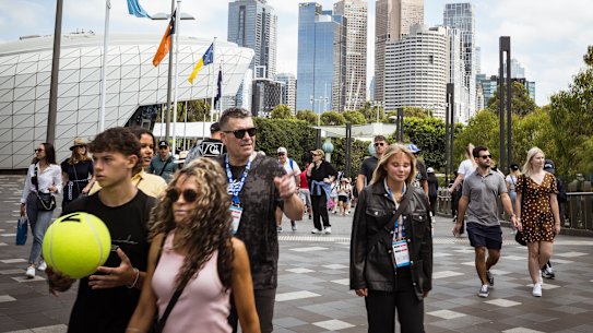 Fans flock to Melbourne Park for the opening day of the 2024 Australian Open which was held on a Sunday for the first time this year. 