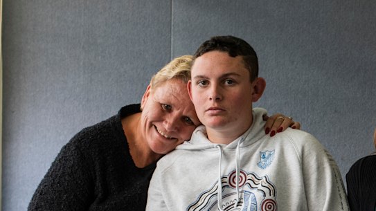 Lesley Deegan with her son, Joshua, student, social worker Alyssa Cassidy,  and Coreen School Principal Tim Gardner
