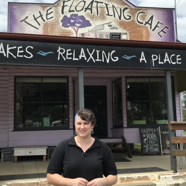 Tabitha Drescher outside The Floating Cafe, where Steve Jones' hearse stalled on its way to his funeral service.