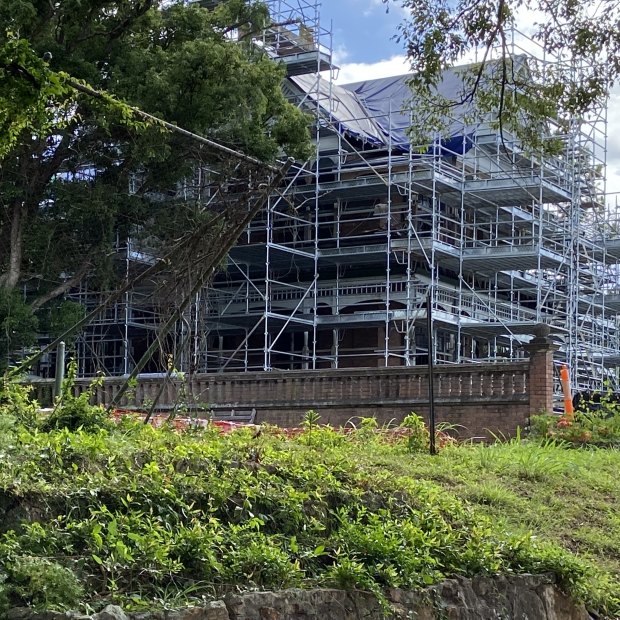 Builder’s scaffolding covers the 120 -year-old heritage-listed Home saved from demolition in 2020-21 and set to be restored in 2022.  