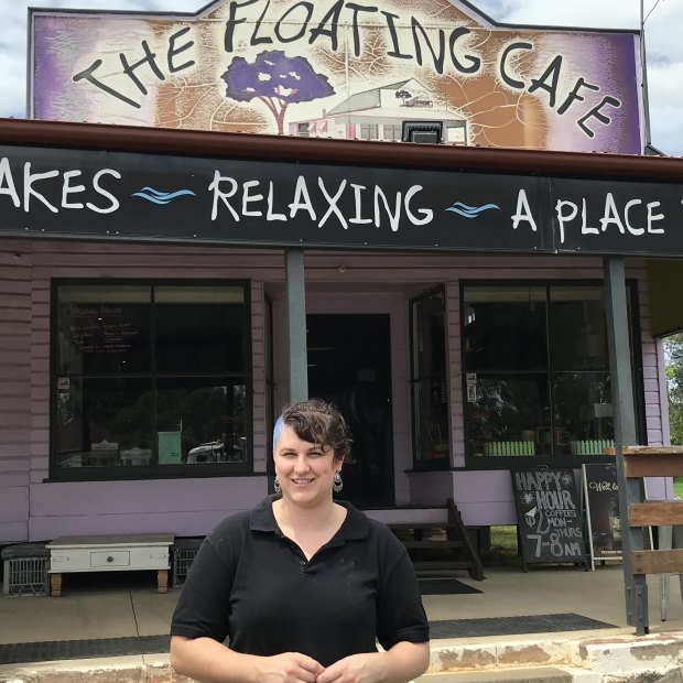 Tabitha Drescher outside The Floating Cafe, where Steve Jones' hearse stalled on its way to his funeral service.