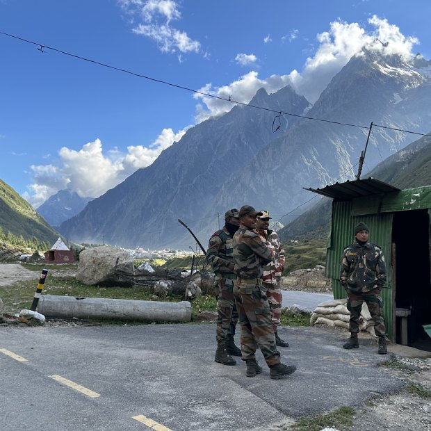 The Indian Army guards the entrance to the Mana Pass.