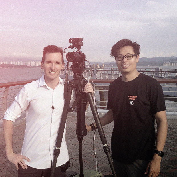 Bill Birtles, at left, with Beijing-based cameraman Steve Wang.