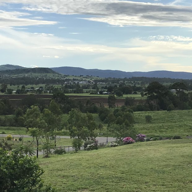 Looking over the green Lockyer Valley from the top of the new Grantham, where more than 200 residents have shifted since the 2011 floods.