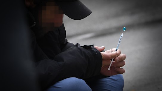 A drug user on the street in Richmond last week.
