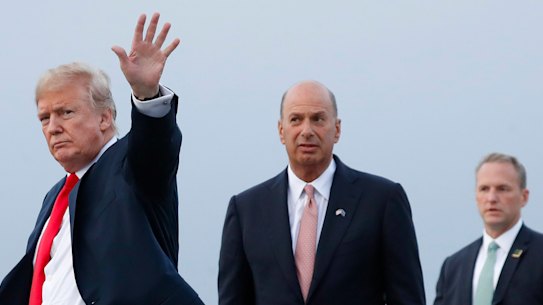Gordon Sondland, the US ambassador to the European Union, is pictured with President Donald Trump at Melsbroek Air Base, in Brussels, Belgium in 2018. 