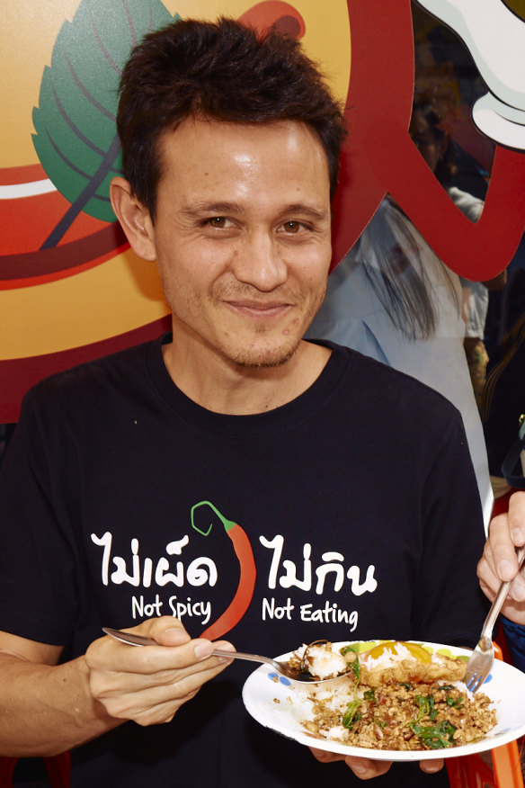 Mark Wiens and his signature “Not Spicy Not Eating” T-shirt.