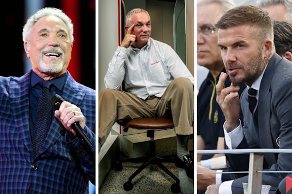 Tom Jones, Josh Wood and David Beckham.