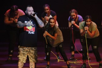 Rapper Briggs on stage for Spinifex Gum at the Sydney Opera House.
