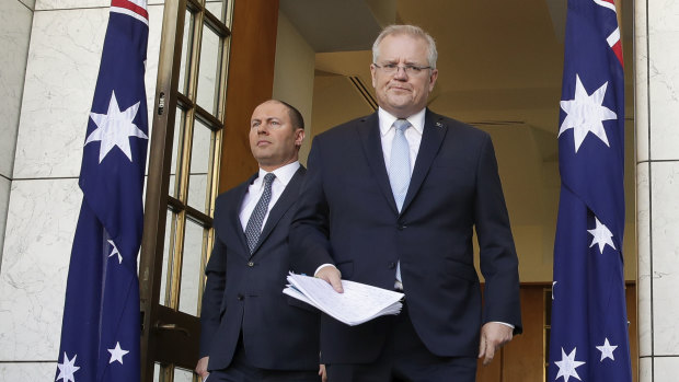 Treasurer Josh Frydenberg and Prime Minister Scott Morrison. 