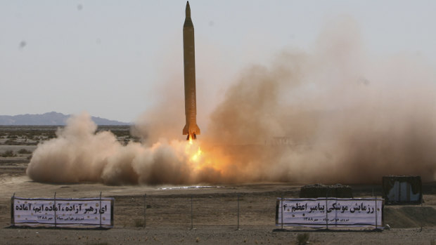 The launch of an Iranian Revolutionary Guard Shahab-3 medium-range missile during a drill a decade ago. Iran is reported to have tested another of the weapons on Friday.