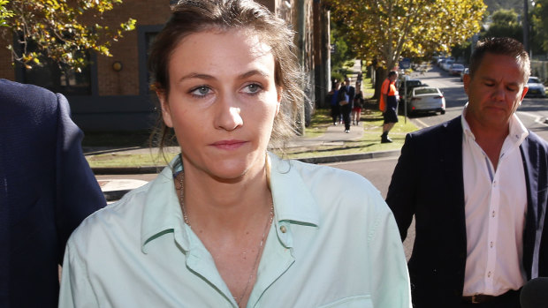 Harriet Wran leaves Wyong Local Court on Wednesday.