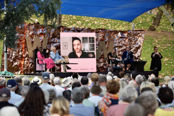 Mohammed El-Kurd on screen at the Adelaide Writers’ Week.