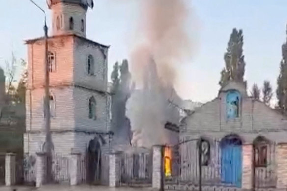 Smoke rises from a fire in the aftermath of a Russian missile strike, in Zaporizhzhia, Ukraine, this week.