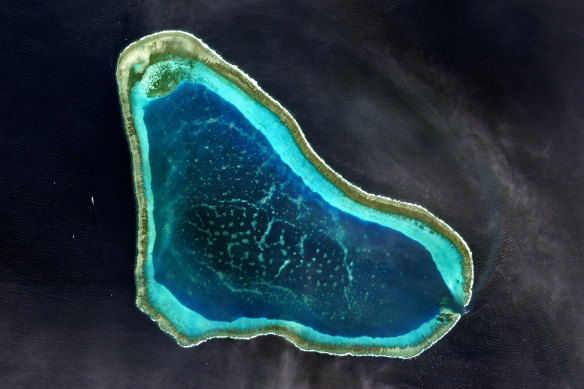 A satellite image of Scarborough Shoal, known for its rich fishing waters.
