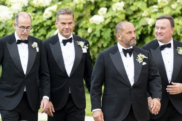 Lachlan was one of six groomsmen at chef Guillaume Brahimi’s June wedding, the start of a swing around Europe that took in family time on his $US150 million superyacht.