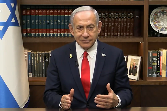 Israeli Prime Minister Benjamin Netanyahu addresses the nation on Sunday after US strikes on Iran.