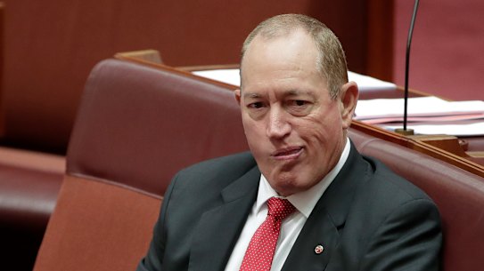 Senator Fraser Anning during a censure vote on Wednesday.