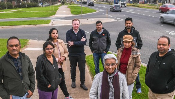Residents of Creekstone estate in Tarneit, where the Wyndham council has barred the developer from selling any more properties until it installs traffic lights at the only road in and out.