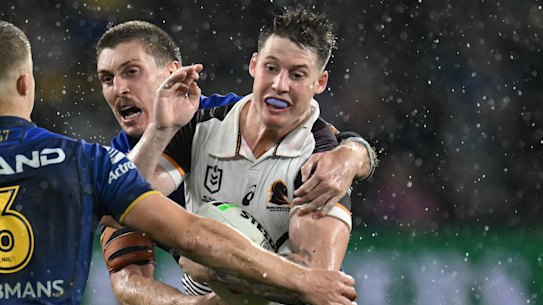 Josh Rogers in action for the Brisbane Broncos during his last NRL appearance against the Parramatta Eels.