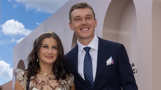 Carlton captain Patrick Cripps, with his wife Monique, at the races in 2022.