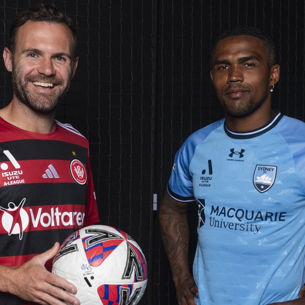 Mata and Costa strike a pose in the bowels of Commbank Stadium.